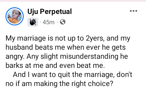 My marriage is not up to 2 years and my husband beats me whenever he gets angry - Young Nigerian woman cries out